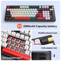 T70 Mechanical Keyboard 3 Mode 2.4G BT Wired Hot Swappable 97 Keys RGB Backlit Gaming Keyboard with 2000mAh Battery for PC
