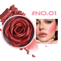 Vente en gros de fard à joues 3D en forme de rose, 4 couleurs, longue tenue, maquillage pour le visage en forme de fleur