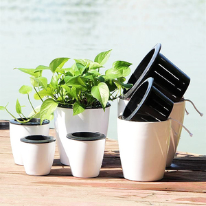Hot Sell Lazy Flower Plastics Resin Pots White Self Watering Automatic Water Absorbent Planting Pots
