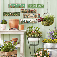Insegna Lunga in Metallo a Tema Giardino con Grafica di Cactus, Fiori e Farfalle, Decorazione Murale per Giardinaggio