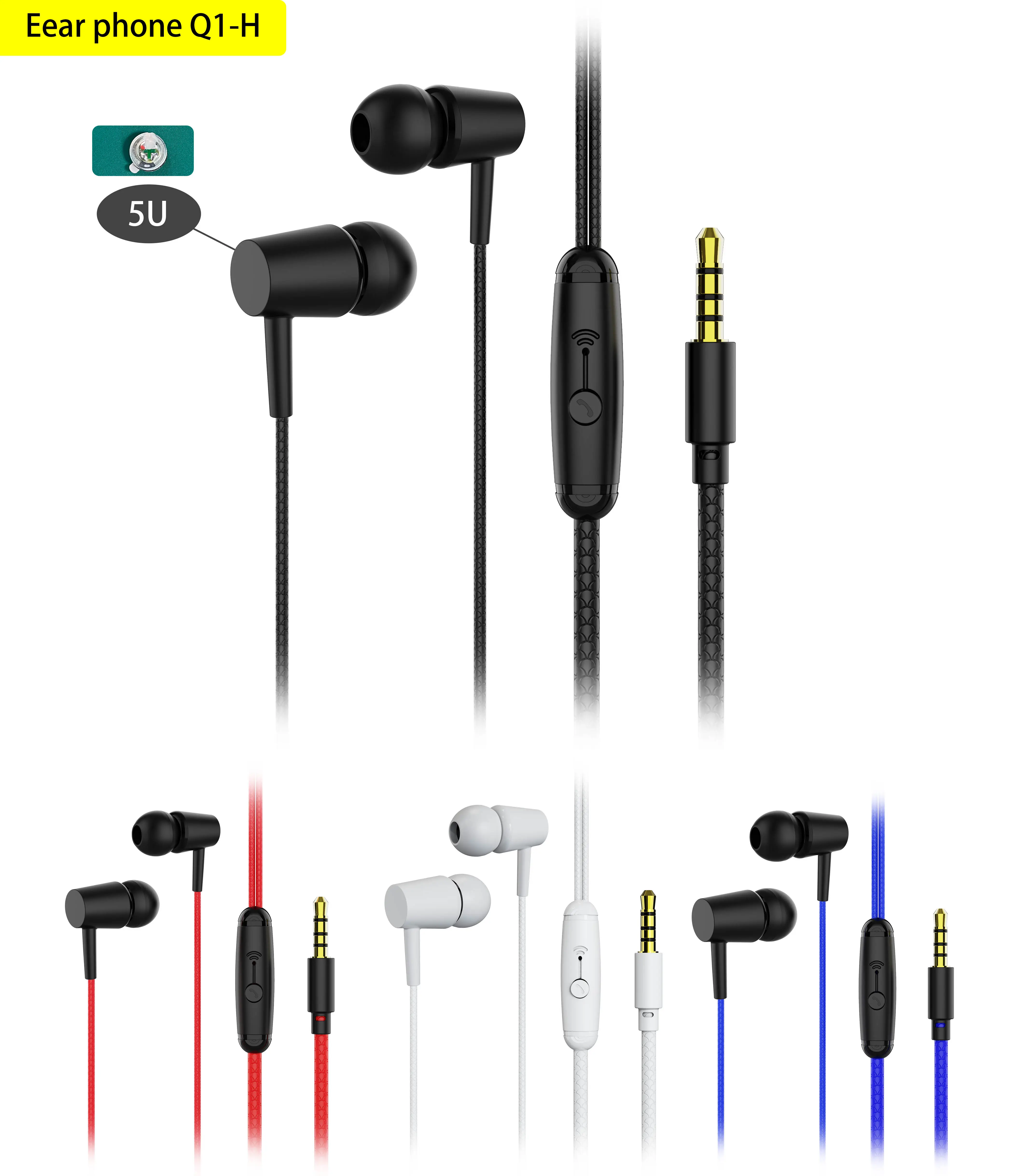 Stereo Bass In-Ear Handsfree Wired Earpiece Earphones with Mic for Iphone Samsung Nokia Xiaomi Mobile Phone