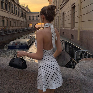 Vestido Halter Ajustado con Estampado de Puntos para Mujer, Cintura Natural, Transpirable, Moda de Verano, Ropa de Noche - Product Image 4