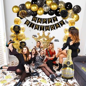 <strong>Black</strong> <strong>and</strong> <strong>Gold</strong> <strong>Birthday</strong> <strong>Decorations</strong> Happy <strong>Birthday</strong> Banner Fringe Curtain Tablecloth Bday Sash Crown for Men Women Bday Decor - Product Image 5