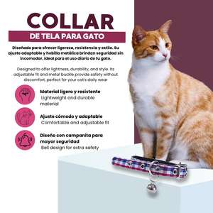 Collare Regolabile per Gatti Yommy, Blu a Quadri con Campanello, Accessorio per Animali in Morbido Nylon - Product Image 3