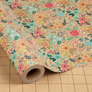 MAYPLUSS Floral Kraft Wrapping <b>Paper</b> <b>Roll</b> 17Inch x 33Feet Double Side Eco Friendly Gift <b>Wrap</b> Spring Summer Blooms - Product Image 1