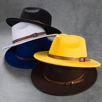 Topi Jazz Flat Top Baru Grosir Musim Gugur Musim Dingin Klasik Pria Wanita Wol Felt Fedora Dekorasi Pita Bulu Dewasa Pesta