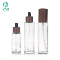 Ensemble de flacons cosmétiques en verre transparent de 50 ml et 100 ml avec compte-gouttes/pompe, bouchon en noyer noir, pour huile pour le visage, sérum, lotion, YAN Packaging Premium