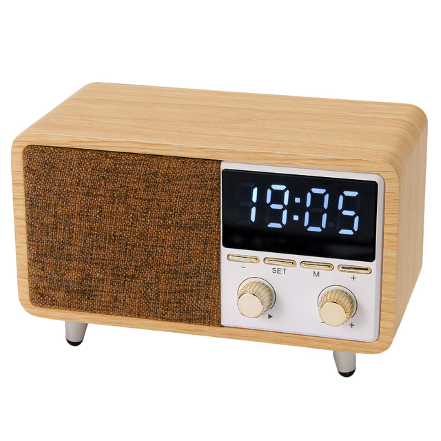 Factory Retro Wood Grain BT 5.3 FM Radio Alarm Clock Speaker TF Card MP3 Player Home Bedroom Decor Audio Device