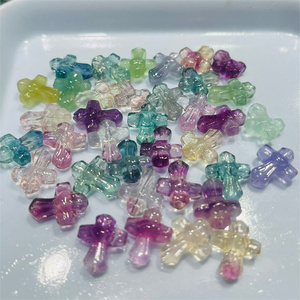 Crystal Crafts Carvings Wholesale Mini Natur Rainbow Fluorite Crystal Gemstone Carved Cross Statues for Gift