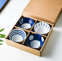 Bol en céramique japonaise, soupière en porcelaine bleue et blanche, guérison naturelle, ensemble cadeau, 4.5 pouces, offre spéciale