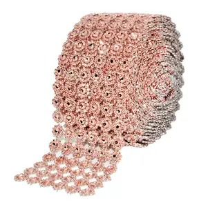 Goud Zilver Diamond Bloemvorm Mesh Wrap Roll Faux Rhinestone Crystal Lint Voor Bruiloft Taart Decoratie