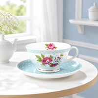 Lot de 12 tasses et soucoupes en porcelaine fine 200 ml, motif rose rouge élégant, cadeaux de mariage exquis pour la maison avec boîte cadeau