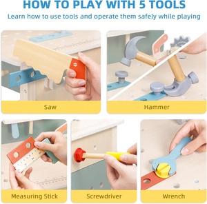 Montessori <strong>Kids</strong> <strong>Work</strong> <strong>Bench</strong> with Wooden Construction Toys Forpretend Play for 3 4 5 Year Olds - Product Image 6