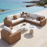 Ensemble de canapés modulaires d'extérieur en rotin PE de luxe YORLLA, aluminium, éponge haute résilience, meubles de patio