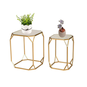 Set di 2 di nidificazione caffè tavoli accento decorativo fine lato tavoli basamento della pianta sedia a specchio da tavolo da caffè - Product Image 3