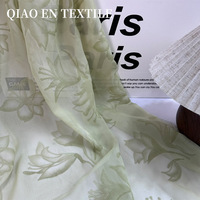 Tissu semi-transparent à imprimé floral vert jaune clair, gaze transparente pour robe, chemisier, rideau, décoration intérieure