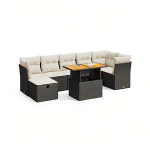 Ensemble de canapés de jardin en rotin noir réglable avec rangement, mobilier d'extérieur pour jardin - Product Image 1