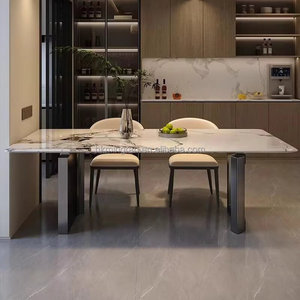 Mesa de Comedor de Mármol de Lujo Ligero, Moderna y Sencilla, Rectangular, de Acero Inoxidable, para Apartamentos Pequeños, Incluye - Product Image 4