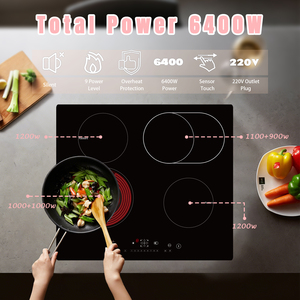 Table de cuisson électrique radiant 6000W avec commande tactile, plaque de cuisson électrique 24 pouces 4 brûleurs, plaque de cuisson en céramique encastrable - Product Image 6