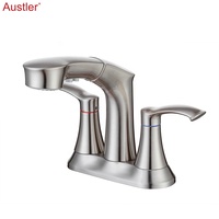 Robinet de lavabo de salle de bain à double poignée, style moderne, nickel brossé, entre-axes 4 pouces, mitigeur de lavabo