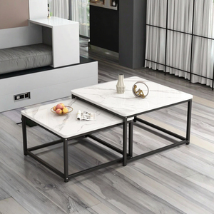 Juego de Mesa de Centro Moderno Europeo de Dos Piezas, Cuadrado, con Patrón de Mármol, para Hogar u Oficina - Product Image 1