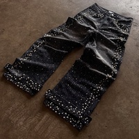 Jean pour homme Paul Gaultier de haute qualité, style streetwear, coupe cargo ample et surdimensionnée, effet superposé, délavé, avec strass 3D, personnalisé