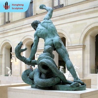 Famosa Figura Clásica de la Mitología Griega, Estatua Decorativa para Jardín, Reproducción de la Escultura de Bronce del Dios Hércules Luchando Contra la Serpiente
