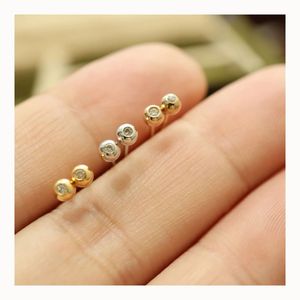 Xinfly Clou d'oreille classique 18K, diamant naturel 0,02 ct, or jaune, blanc et rose 18K, motif géométrique à chiffres, style religieux, pour fêtes - Product Image 2