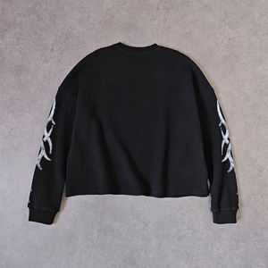 Streetwear <span class=keywords><strong>nera</strong></span> felpa grafica con stampa Dtg <span class=keywords><strong>termica</strong></span> personalizzata cotone Oversize Waffle camicie a maniche lunghe per gli uomini - Product Image 2