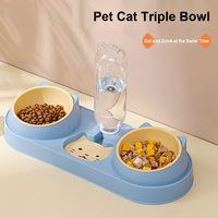 Ensemble de 3 bols pour chat, distributeur d'eau automatique, mangeoire pour animaux de compagnie, bol à nourriture amovible, forme de chat mignonne, double bol à nourriture