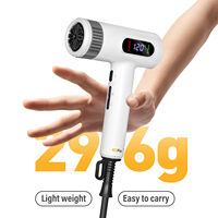 Sèche-cheveux KooFex Professional 110,000 RPM Moteur BLDC super léger avec affichage numérique, buse magnétique et diffuseur