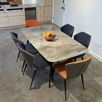 Table à Manger de Luxe Italienne Surface Brillante en Pierre Plaque Bord Ventre de Cheval Minimaliste Moderne en Bois pour Meubles de Maison et d'Hôtel