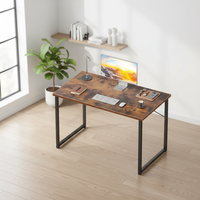 Bureau d'ordinateur personnalisé 40 pouces, bureau d'écriture moderne pour le bureau à domicile, table PC convertible en verre, cadre noir, brun rustique