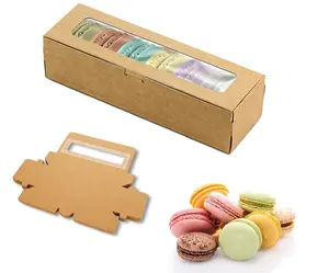 Customized Brown Macaron Boxes For 6-10 Macarons For Home DIY Baking With Gold Foil Stamping Macaron Packaging