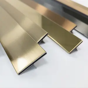 Vendita calda Profilo decorativo metallo acciaio inox piastrelle rifilatura striscia T forma T Trim per pareti o pavimento