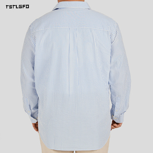 Men Plus Size Blue Stripe 100% Cotton Shirt Long Sleeve Button Up Relaxed Fit Casual Breathable Summer Shirt - Product Image 5