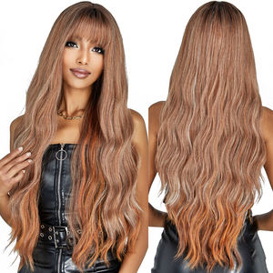 Véritable <span class=keywords><strong>Action</strong></span> Photo Brun Rouge Ombre Vague <span class=keywords><strong>Perruque</strong></span> Cheveux Bouclés Frange Mat Haute Densité Résistant À La Chaleur Fibre Layered <span class=keywords><strong>Perruque</strong></span> Rayée - Product Image 1