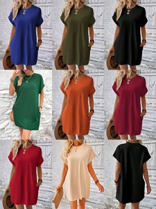 Nouvelle Robe Décontractée Ample Unie avec Poche au Col pour Femmes Rondes Été 2026 - Product Image 2