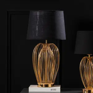 Luxury Metal Iron Gold Cage Table Lamp Night Nightstand Lamp For Bedroom Living Room Side Table