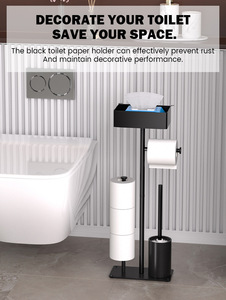 <span class=keywords><strong>Porte</strong></span>-<span class=keywords><strong>papier</strong></span> moderne noir sur pied <span class=keywords><strong>avec</strong></span> <span class=keywords><strong>support</strong></span> magnétique pour téléphone, rangement pour 3 rouleaux, étagère latérale et <span class=keywords><strong>porte</strong></span>-brosse de <span class=keywords><strong>toilette</strong></span> - Product Image 5