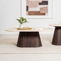 Italienischer Schwarzer Kunst-Travertin Marmor-Optik Ovaler Großer Couchtisch für das Wohnzimmer