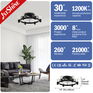 1stshine Ventilateur de plafond 19 "Classic Light Blubs Noir Ventilateur de plafond encastré avec télécommande - Product Image 3