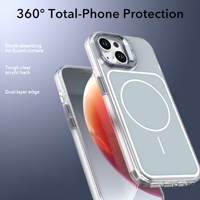 Coque de téléphone magnétique transparente anti-jaunissement avec béquille pour appareil photo, protection intégrale antichoc 360° pour iPhone 13