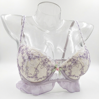Ensemble de lingerie 2 pièces OEM/ODM de luxe pour femme, soutien-gorge sexy à armatures et string, avec broderie florale violette en dentelle
