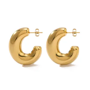 Stainless Steel C-Shaped Three-Dimensional Earrings Hypoallergenic Chinese National Standard Jewelry