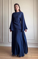 Abaya musulmane modeste en polyester R-838 avec manches longues et taille cintrée |   Ensemble élégant et respirant en 2 pièces