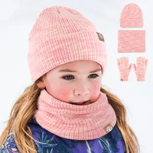 3Pcs Kids Winter Beanie Hat Scarf Gloves Set for Boys Girls