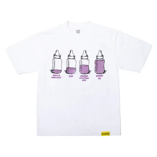 Jarabe para la tos, bebé, botella, camiseta