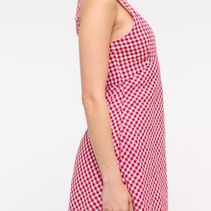 เดรสสั้นผ้าฝ้ายผสมลินินทอลายธรรมชาติ ทรงเอ คอวี แขนกุด แฟชั่นสำหรับฤดูร้อน - Product Image 5