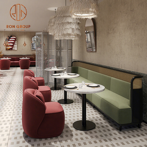 Meubles de café, de restaurant et de bar, sièges en tissu <span class=keywords><strong>rouge</strong></span> et vert avec tables rondes blanches, ensemble de chaises pour restaurant - Product Image 1